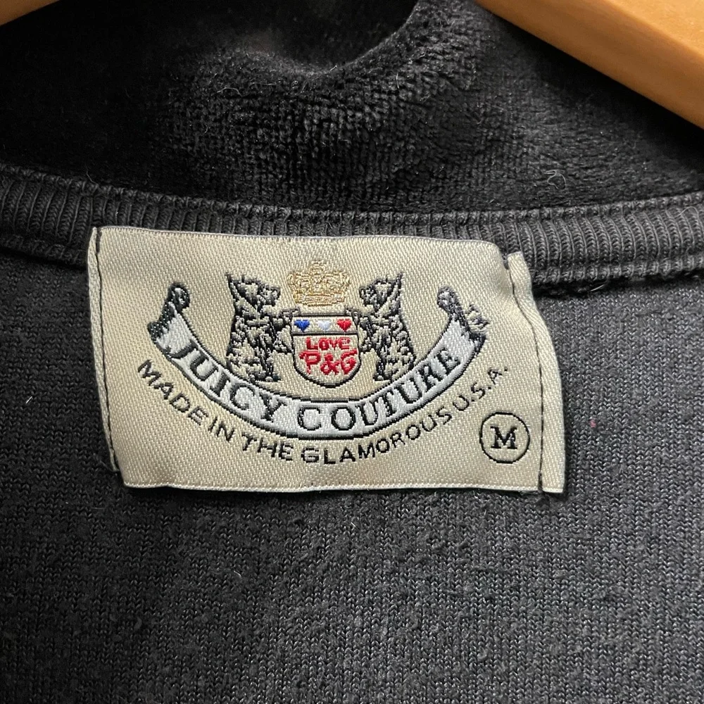 Y2K Juicy Couture Sweater Tracksuit Jacket Black Velour Full Zip Pockets Medium - Picture 5 of 10